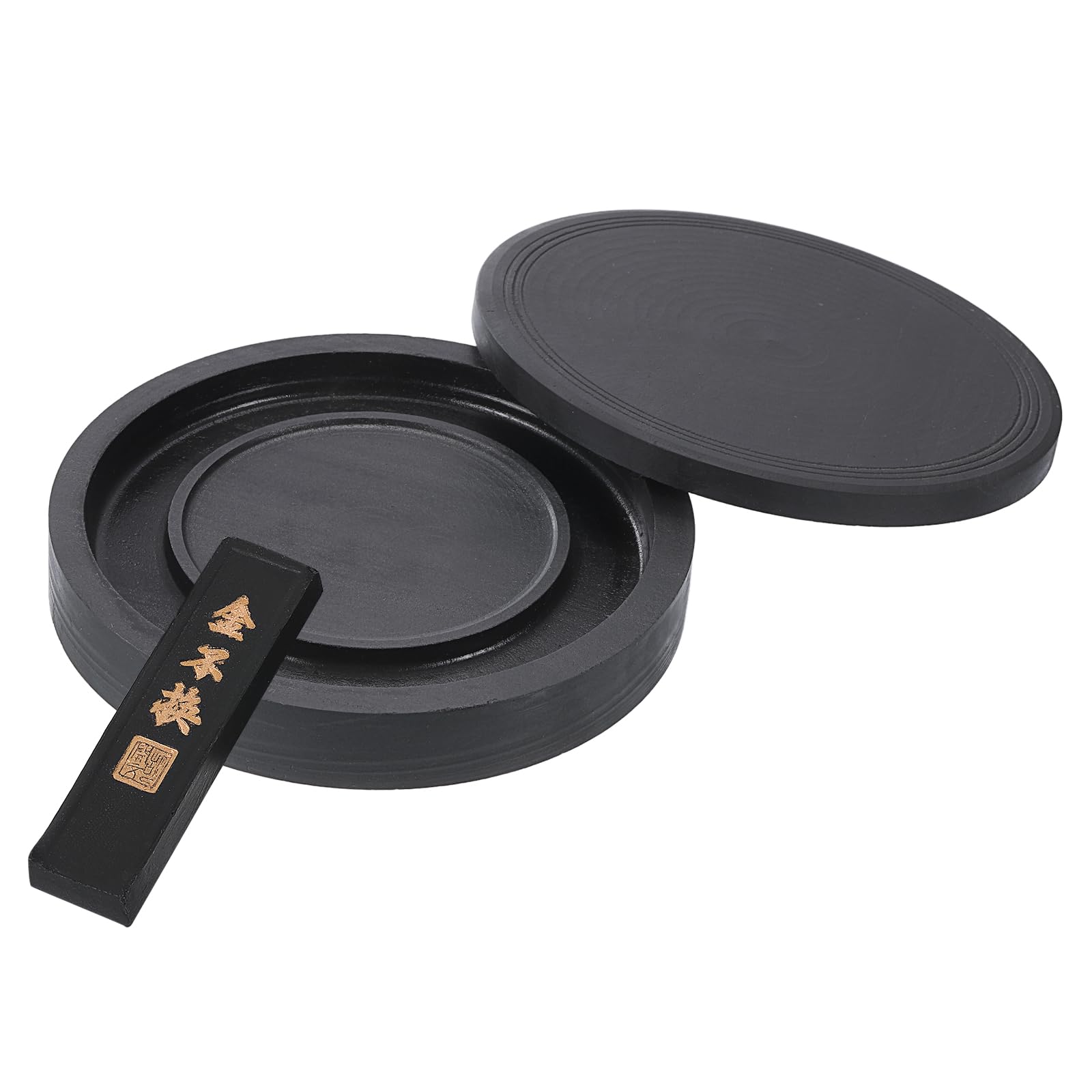 PATIKIL 6 Inch Chinese Calligraphy Inkstone with Ink Stick, Square Ink Stone Tray for Traditional Calligraphy Practice Painting Drawing, Black