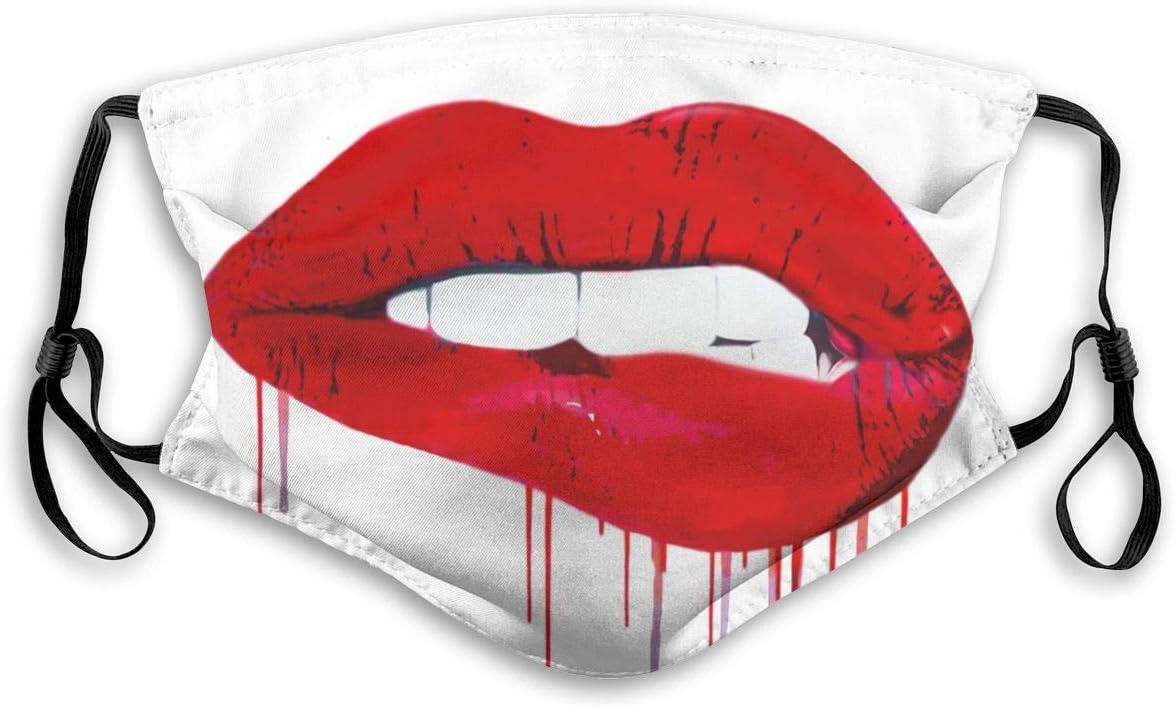 PAUFOGA 3D Mouth Mask with Replaceable Filters Activated Carbon Mask for Metro Fishing, Volleyball Washable Reusable Windproof Dust Mask, Sexy Woman Red Lips Simpleism Pattern