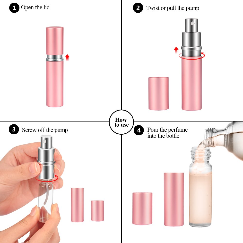 SHiZAK 4x 10ml Stylish (Colors Black, Silver, Blue and Pink) Travel Perfume Bottle Atomiser Refillable Fragrance Perfume Atomizer Empty Aftershave Spray Bottle