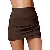 luvamia Women's High Waisted Swim Skirt Tulip Hem Shirring Swimsuit Bikini Bottoms