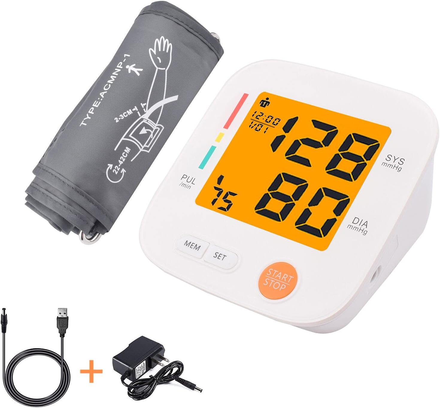 Accurate Digital Automatic Blood Pressure Monitor Upper Arm Cuff for Home with BP Monitors Pulse Hypertension Measurement Larger Cuff 2 Users for Elderly LCD Display (White)