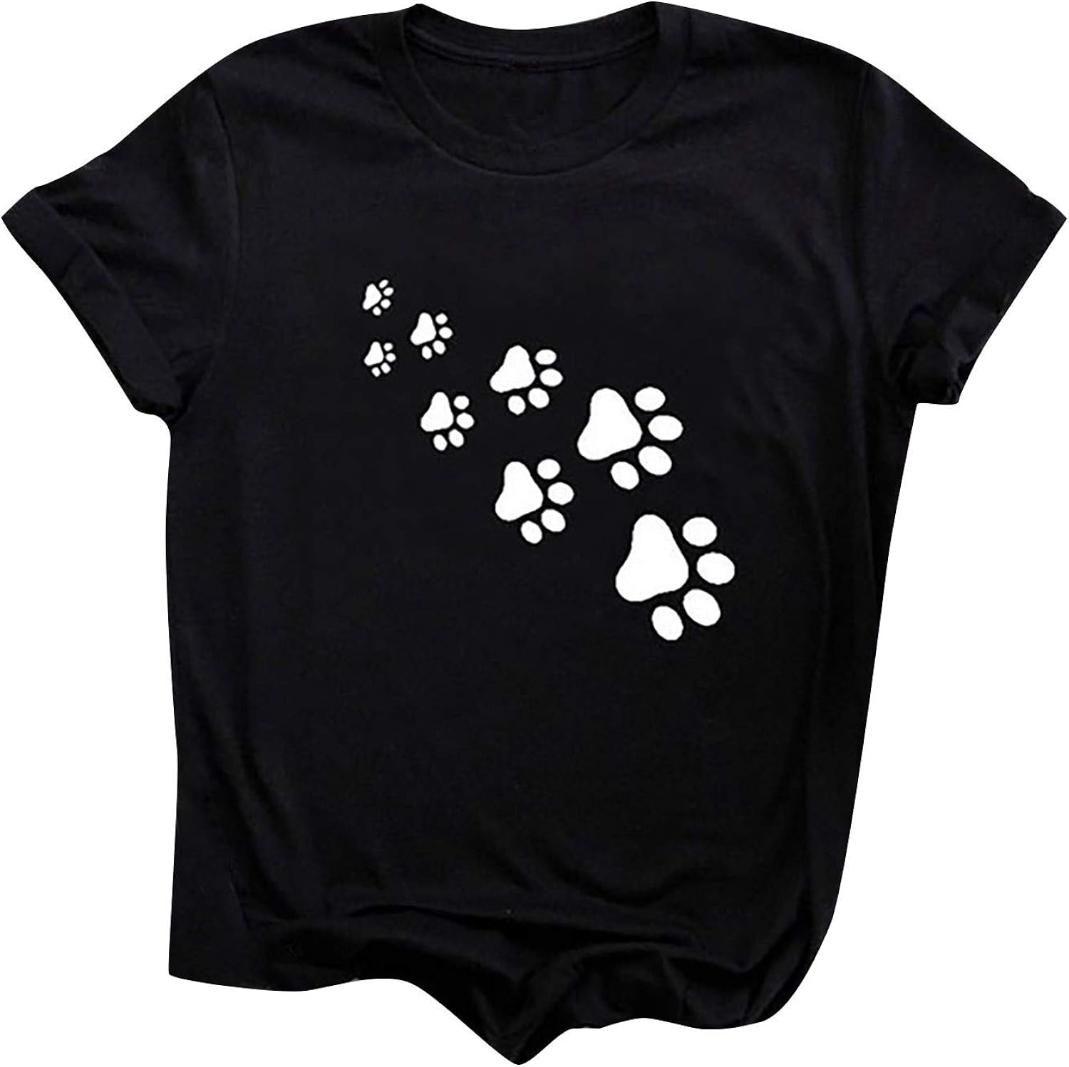 Women's Dog Paw Print T Shirt Short Sleeve Shirts Crewneck Tops Cute
