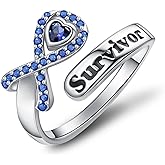 Cujiesp Colon Cancer Gifts 925 Sterling Silver Colorectal Cancer Awareness Blue Ribbon Rings for Women