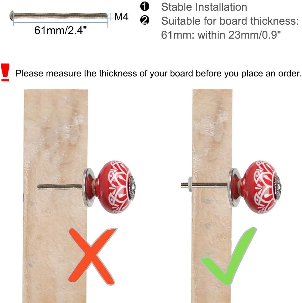 sourcing map 2pcs Ceramic Knobs Vintage Knob Drawers Round Pull Handle Furniture Cupboard Wardrobe Dresser Door Decorative, Red - Image 3