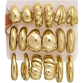 42 Pairs Gold Hoop Earrings Set for Women, Fashion Chunky Pearl Earrings Multipack Twisted Statement Earring Pack, Hypoallergenic Small Big Hoops Earrings for Birthday Party