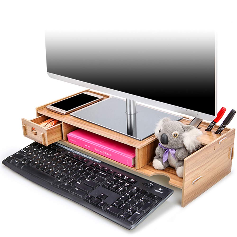 Monitor Stand Wooden DIY Assemble 2 Tier Laptop Printer Stand Riser with Drawer