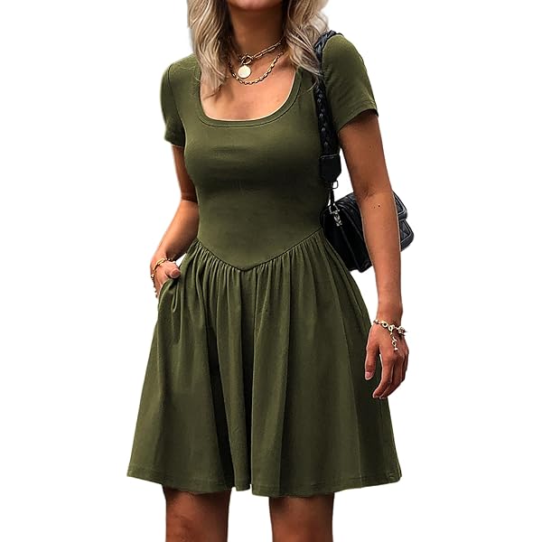 Mieazom Women's Casual Dress Summer Sleeveless Ruched Waist Elegant Pleated  Slim-Fit Mini Dresses with Pockets Army Green S at Amazon Women's Clothing  store
