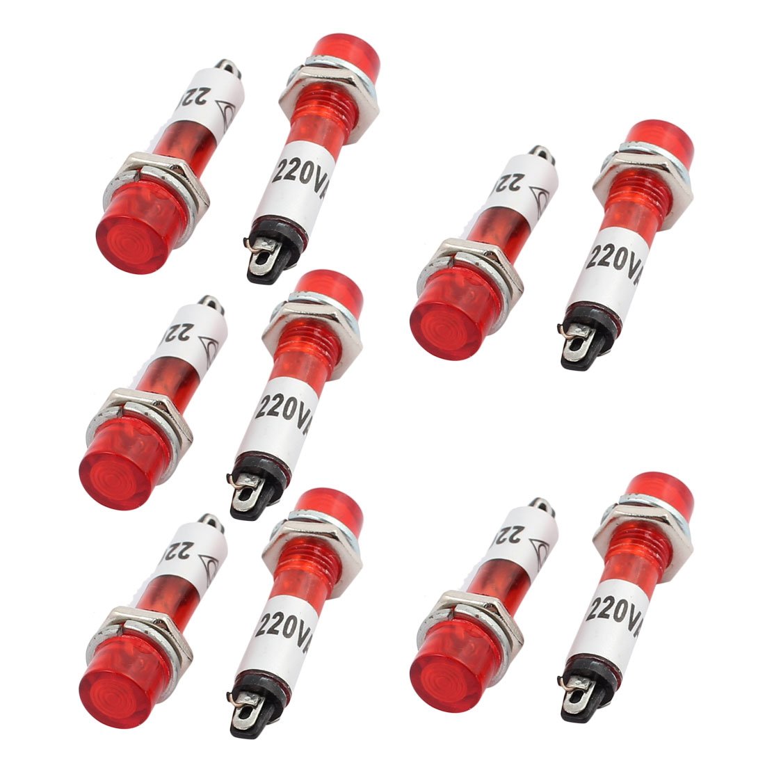 sourcingmap 10Pcs AC220V Plastic 7mm Mount Dia Round Indicator Pilot Light Signal Lamp Red