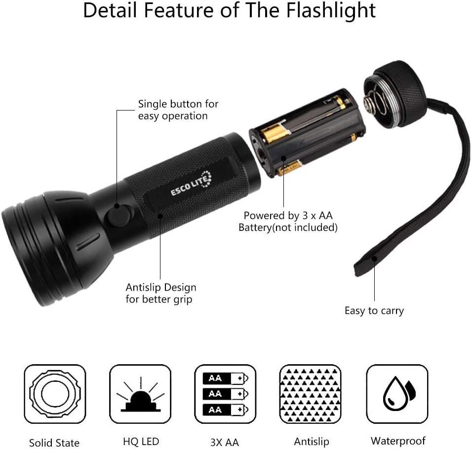 Escolite UV Flashlight Black Light, 51 LED 395 nM Ultraviolet Blacklight Detector for Dog Urine, Pet Stains and Bed Bug: Sports & Outdoors