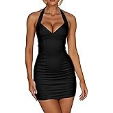 Mizoci Women's Sexy Halter Deep V Neck Sleeveless Mini Dress Backless Bodycon Party Short Dresses