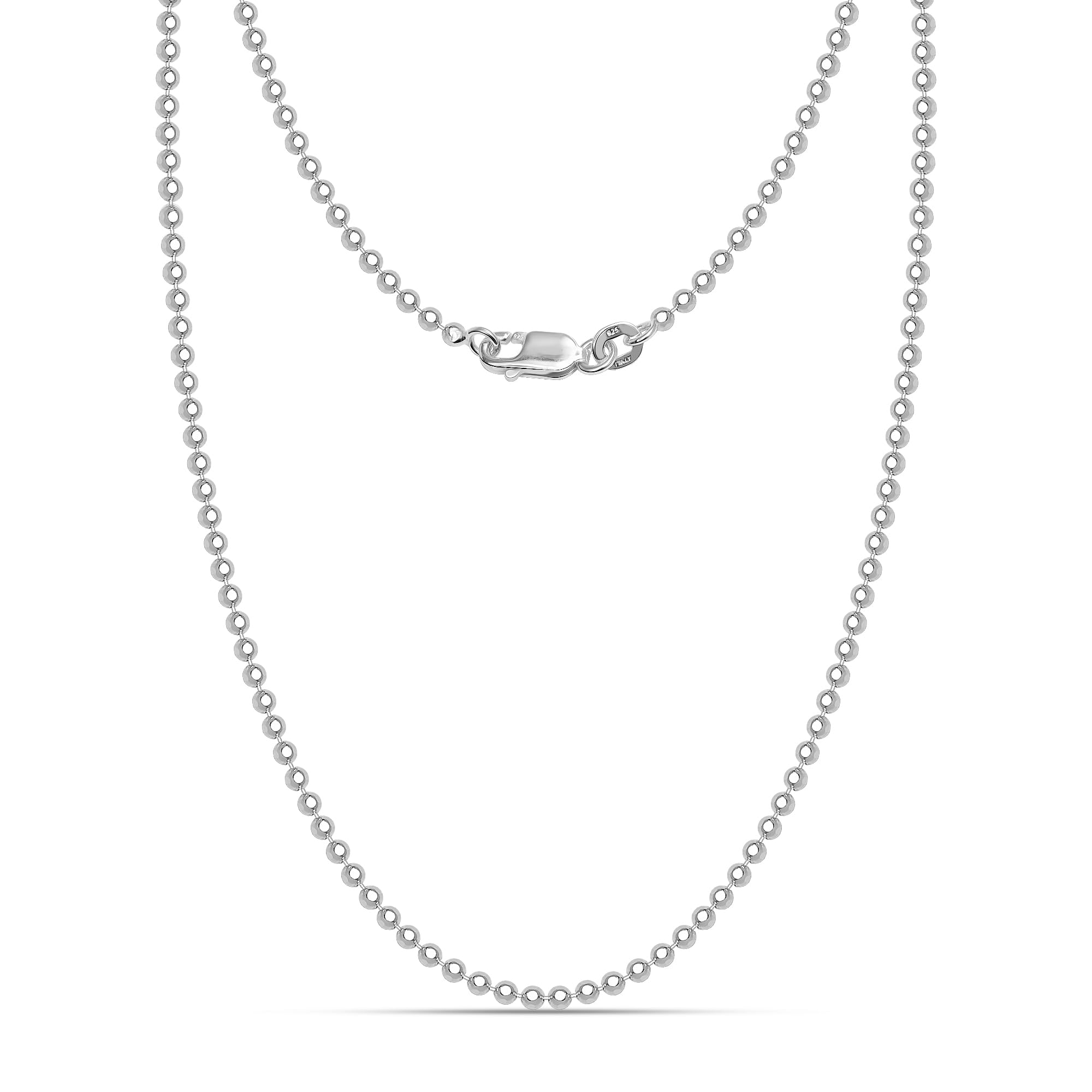 LeCalla 925 Sterling Silver Italian 3mm Diamond-Cut Bead Ball Strand Chain Necklace for Women 24 Inches, Made in Italy