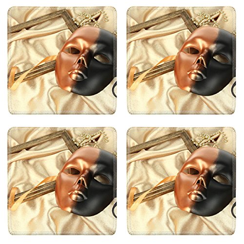 Luxlady Natural Rubber Square Coasters IMAGE ID: 23796034 Mask on gold fabric background