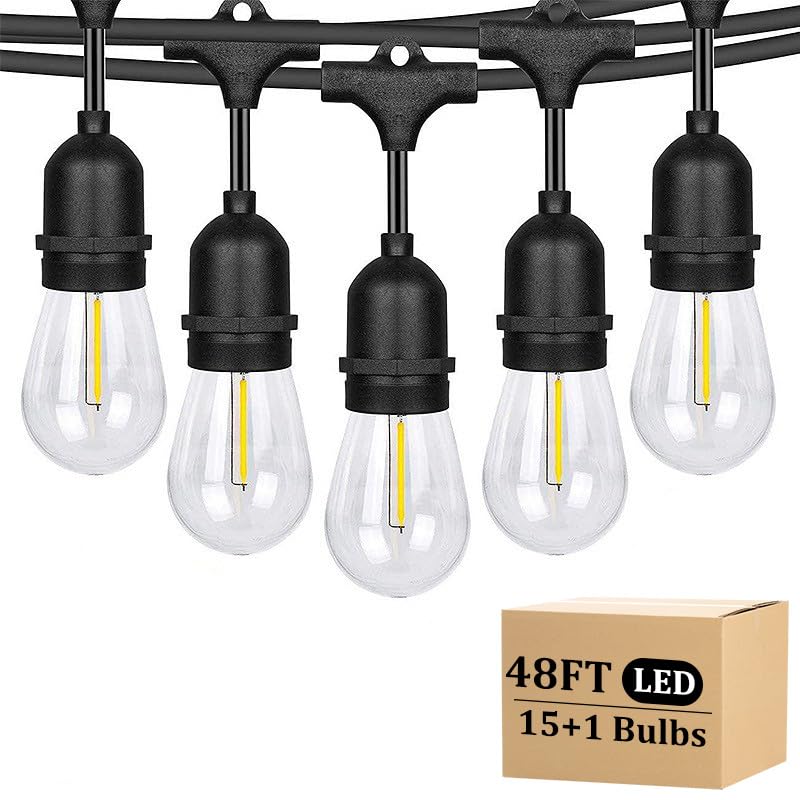 Photo 1 of RYKUG Outdoor String Lights LED 48FT Commercial Grade Heavy Duty with 16 2700K LED S14 Shatterproof Plastic Edison Bulb for Patio Back Yard Porch Party Decor