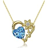 Molenia Birthstone Heart Necklaces for Women: 925 Sterling Silver Birth Flower Necklace Dainty Gold Jewelry Gifts for Mom Daughter Wife Her Girlfriend Birthday Christmas Anniversary