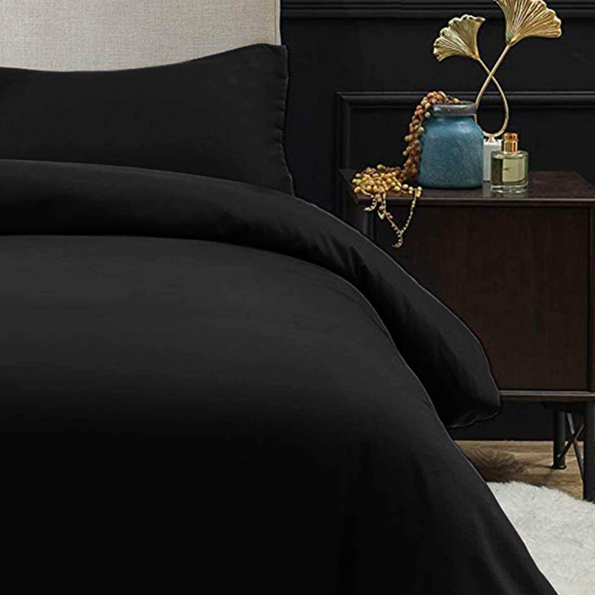 AMEHA King Size Duvet Cover Sets Plain Dyed Quilt Bedding with Pillowcases Soft Breathable Microfibre Bed Set Black - Image 5