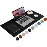 Leather Desk Pad,Wolaile 36x17 inch Large Mouse Pad,Waterproof Non-Slip Writing Desk Blotter,Computer Mat Desktop Protector for Office Home,Black