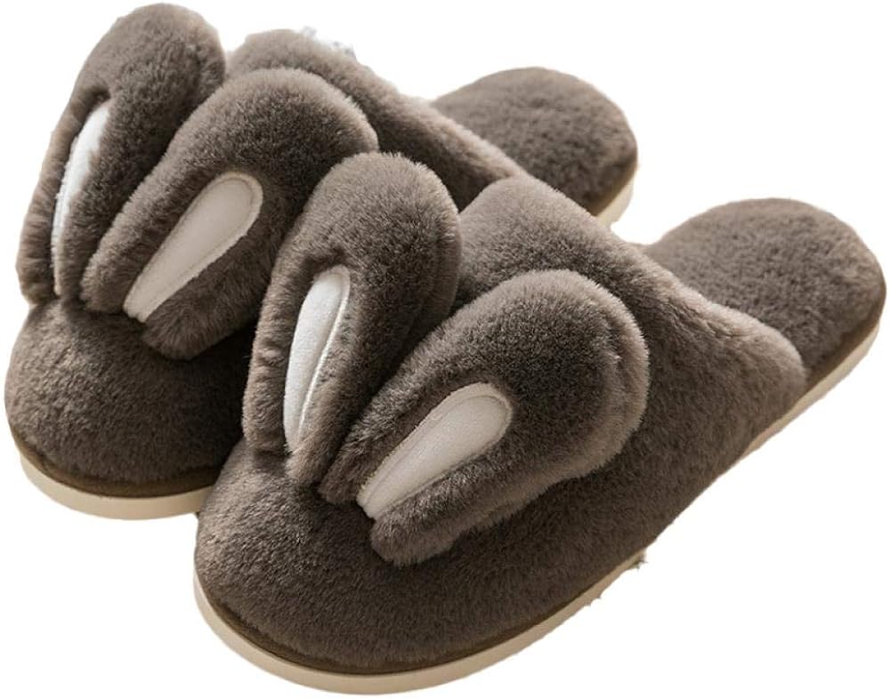 HCA Cotton Slippers Female Cute Cartoon Bunny Rabbit Ears Plush Winter Home Household Amazon.co