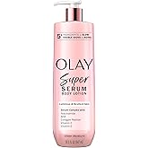 Olay Super Serum Hand & Body Lotion for Dry Skin, 24hr Long Lasting Hydration, 5+ Ingredient Complex for Bright Even Firm Luminous Skin, Sweet Vanilla & Soft Wood Scent, 18.5 fl oz