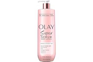 Olay Super Serum Hand & Body Lotion for Dry Skin, 24hr Long Lasting Hydration, 5+ Ingredient Serum Complex for Bright Even Firm Luminous Skin, Sweet Vanilla & Soft Wood Scent, 18.5 fl oz