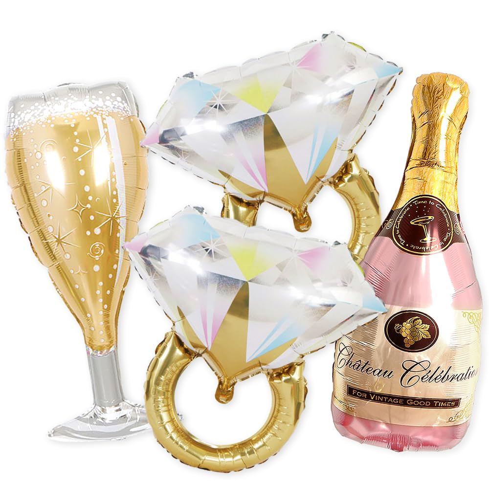 Photo 1 of PartyForeve 2 Gold Glitter Ring Bachelorette Party Balloons with 40inch Bottle Balloon and Glass Balloon Hen Party Decorations Balloons for Bridal Shower