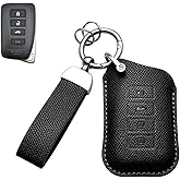 Axtrulix Key Fob Cover for Lexus, Premium Soft Leather Key Case Shell with Key Ring for is ES GS RC NX RX LX 200 250 350 (Black)