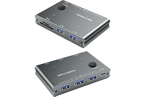 USB 3.0 Switch 2 in 3 Out, USB Switcher 2 Computers Sharing Keyboard and Mouse Printer Scanner Webcam, Printer Splitter for 2