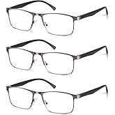 M.A.K 3pcs Reading Glasses Men, Metal Blue Light Blocking Readers, Spring Hinge Computer Readers Eyeglasses