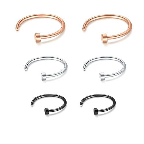 JFORYOU 20G 6mm 8mm 10mm 6 Stück Fake Nasen Septum Piercing Nasenpiercing Hoop Fake Ohr Cartilage Ring