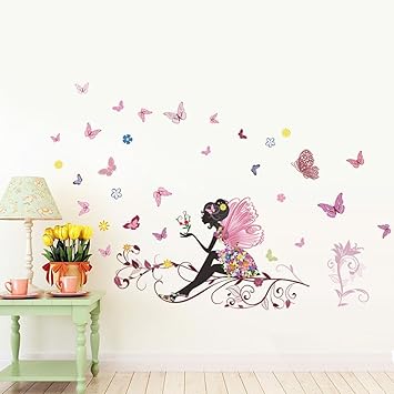 Ufengke Fairy Door Wall Stickers Butterflies Grass Vinyl Wall Art Decals For Girls Bedroom Nursery