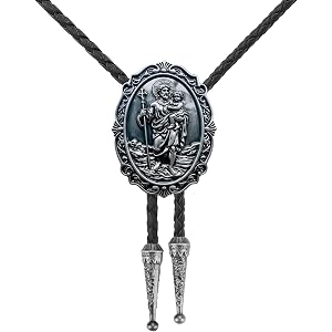 GRAERRY Vintage Western Rodeo Saint Christopher Religious Bolo Tie for Men | Adjustable sliding clasp, oxidation-resistant al