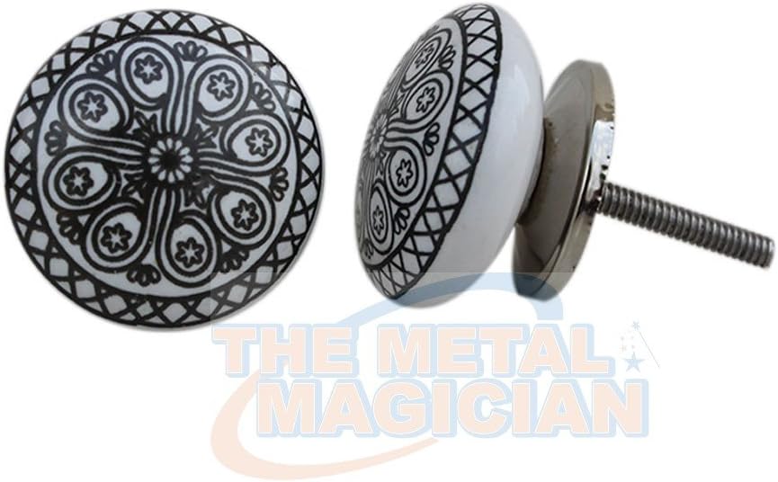 The Metal Magician Cabinet Knob Drawer Pull Ceramic Handles Cupboard Knob Drawer Pull Vintage Shabby Chic Hand Painted Knob Handmade Knob Assorted Knob Black Wheel (Flower) 12Pcs