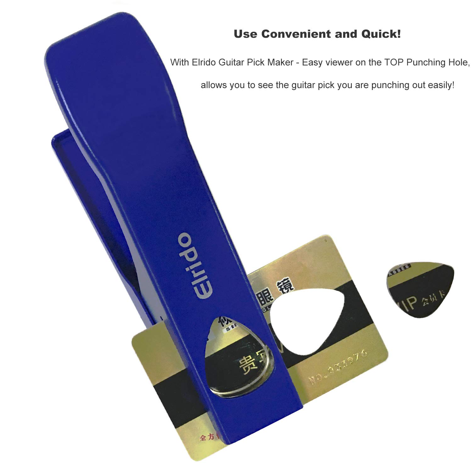 Elrido DIY Guitar Picks Punch Pick Maker Puncher Tool to Make Your Endless Guitar Picks, With 2 Pick Strips Sheet, a Leather Picks Holder - Guitar Picks Puncher Tool Kit Guitar Picks Cutter (Blue)