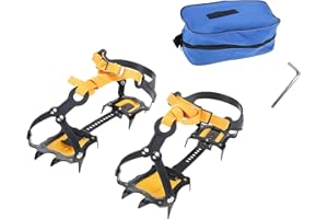 Amarine Made Anti-Slip Ice Crampons Mountaineering Cleats,10 Teeth Stainless Steel Snow Grips Crampons Traction Spikes for Hi
