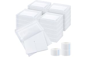 Timgle 200 Pcs 4" x 4" Split Gauze Pads 6 Ply Split Drain Sponge Gauze Non Woven Slit Bandage Sponges with 2 Roll of Tape for Wound Care Tubes Drains Supplies