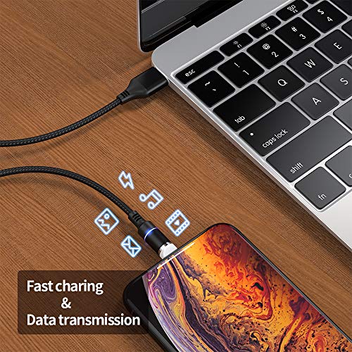 3 in 1 Magnetic Charging Cable 360°Rotate Braided Cable with Compatible for iOS, USB-C and Micro USB ，Fast Charge and Date Transfer (Black) - Thumbnail 4