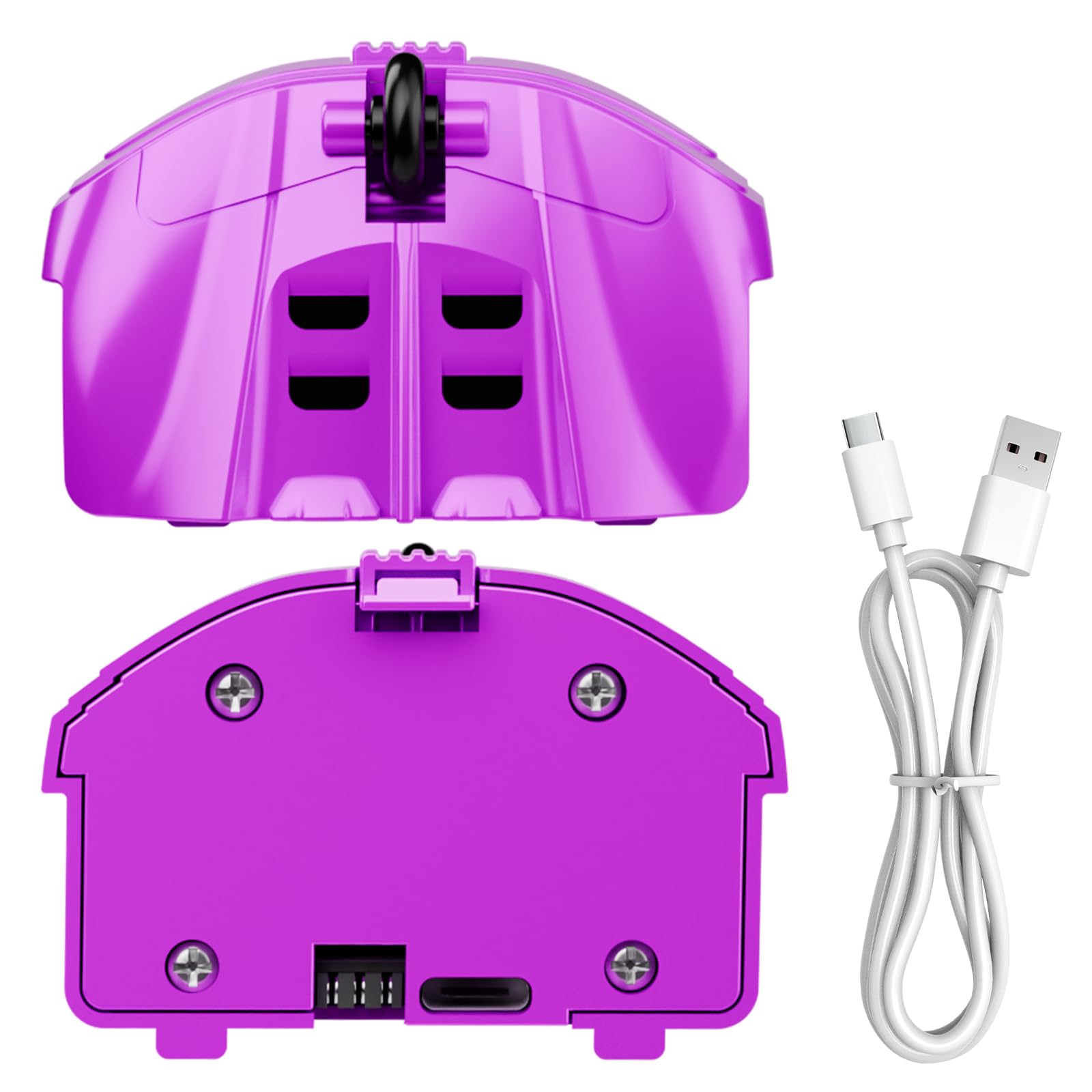 QUNREDA Modular Battery Built-in 3.7V 500mAh 14500 Rechargeable Li-Ion Battery with USB-C Charging Cable for RC Car Toys,2-Pack,Purple