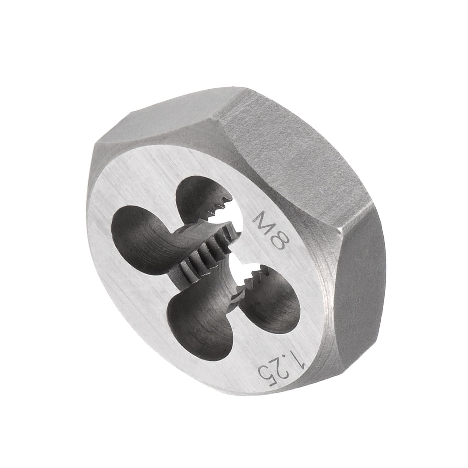 CoCud Hex Rethreading Die, M8 x 1.25 Pitch, Carbon Steel Cylindrical Pipe Threading Tool with 4 Chip Holes - (Applications: for Threading Repairing) — image 1