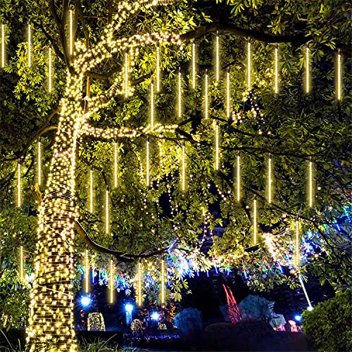 Redare Meteor Shower Rain Lights,50cm 8 Tubes 288 LEDs rain drop lights Waterproof,Cascading Rain Light,Icicle Snowfall String Lights for Garden Wedding Holiday Party Tree Decoration (Warm White)