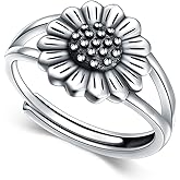 DAOSHANG 925 Sterling Silver Flower Ring Vintage SunFlower/Lotus/Rose/Mandala Floral Boho Stackable Adjustable Celtic Rings Festivals Present For Women Thumb Ring For Unique Jewelry Christmas Party