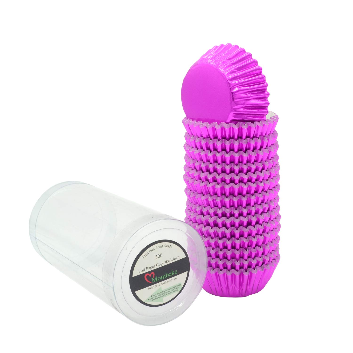 Mombake Mini Foil Cupcake Cases,Muffin Baking Cups(Hotpink, 300-Count)