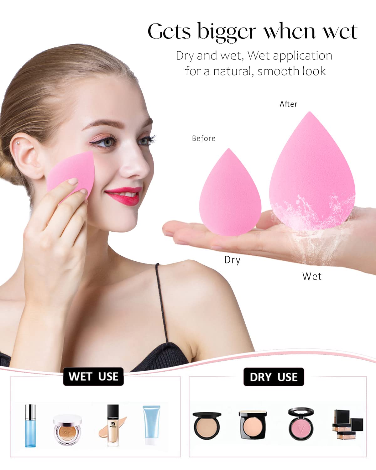 8Pcs Makeup Sponges Set- 7Pcs Beauty Sponge Blenders and 1 Bottle 1 Holder for Blending Foundation, Cream and Powder (Light Pink-Can Packaging)