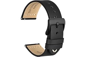 WOCCI 26mm Old-fashioned Watch Band for Men, Top Grain Leather, Black Matte Buckle (Black)
