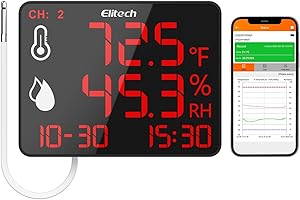 Elitech Bluetooth Hygrometer Thermometer Reusable Temperature Recorder Data Logger Temperature Humidity with Large Screen Data Storage Export, DR-230-THE with External Temperature and Humidity Sensor