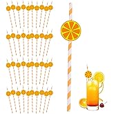 Ouliget Lemon Shaped Disposable Straws,Beach Party Paper Stripe Straws,Disposable Drinking Straws Set for Valentine's Day Wedding Brithday New Year,40 Pieces
