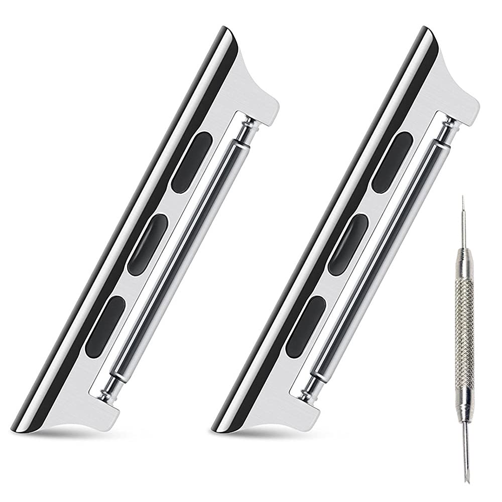 AISPORTS Compatible with Apple Watch Adapter 38mm 40mm 41mm 42mm, Apple Watch Band Connector Link Lug Stainless Steel Metal Connection with Spring Bar for Apple Watch Series 10/9/8/7/6/5/4/3/2/1/SE