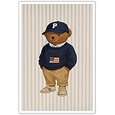 Teddy Bear Wearing A Baseball Cap Poster Trendy Funny Bear Canvas Wall Art Preppy Abstract Sporty Animal Aesthetic Prints Painting For Living Room Bedroom Nursery Wall Decor 12x16in Unframed