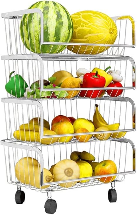 Amazon 利便性 果物野菜収納ラックキッチン収納床多層プラスチック家庭用果物と野菜の収納皿果物収納バスケット棚 ショップ Color Silver キッチンラック オンライン通販
