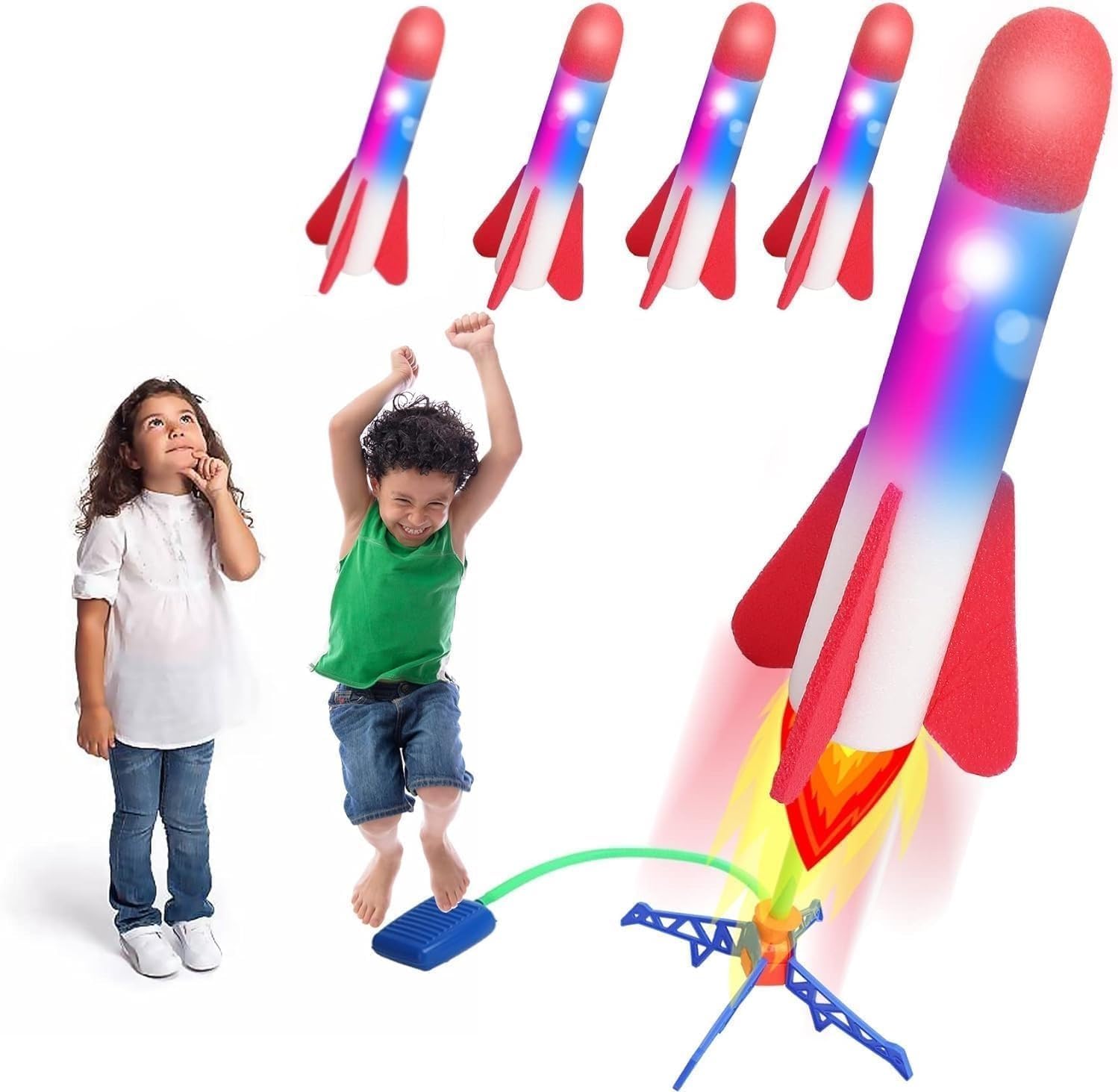 wysyzf The Original Rocket Launcher, 4 Foam Rockets,Can emit light and Toy Air Rocket Launcher - Gift for Boys and Girls - Great for Year Round Play baby