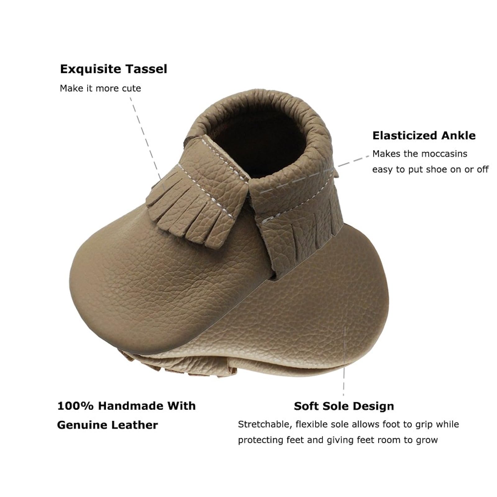YIHAKIDS Baby Tassel Shoes Soft Leather Sole Infant Shoes