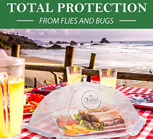 Chefast Food Cover Tents (5 Pack) - Combo Set of Pop Up Mesh Covers in 5 Sizes and a Reusable Carry Bag - Umbrella Screens to Protect Your Food and Fruit from Flies and Bugs at Picnics, BBQ and More - Thumbnail 5